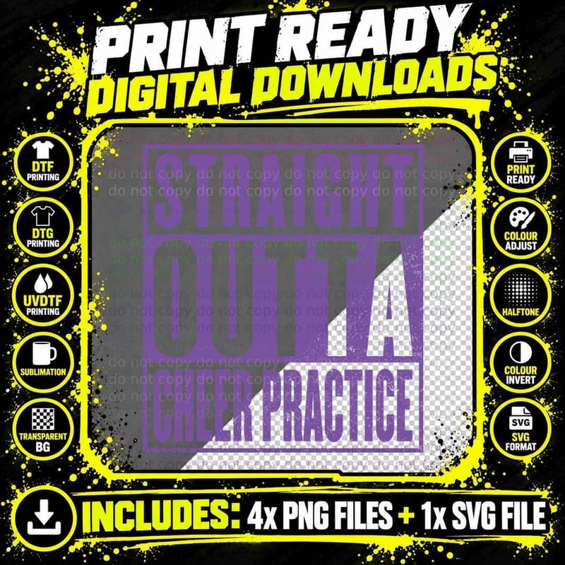 Straight Outta Cheer Practice Cheer T-Shirt Png SVG Digital Bundle