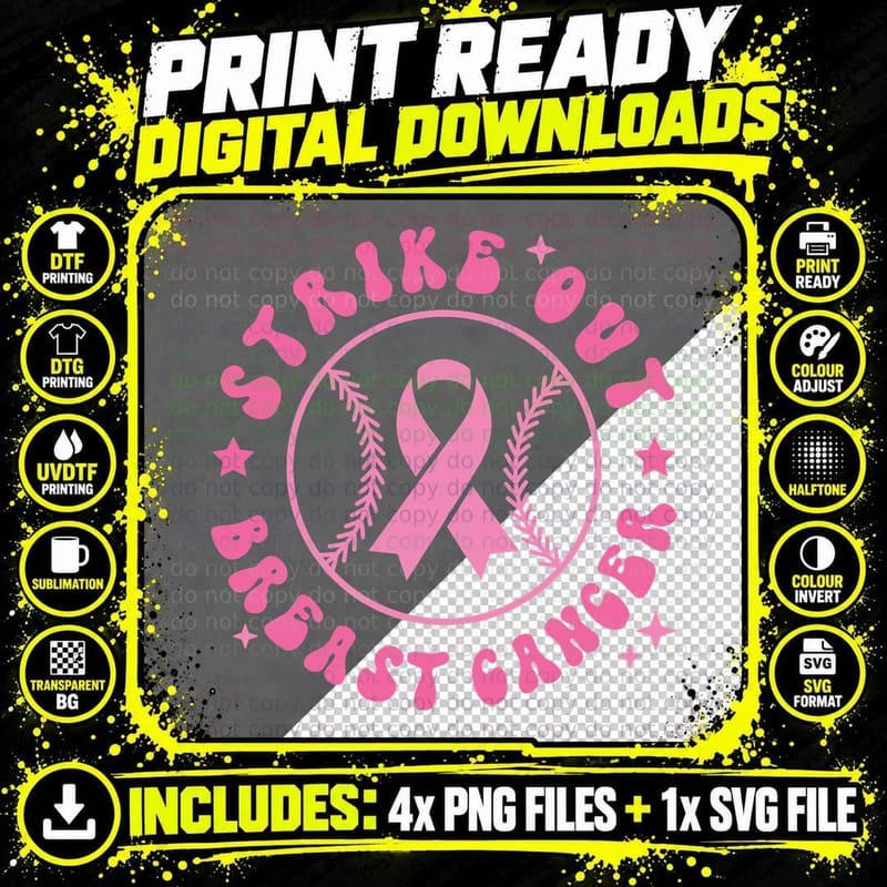 Strike Out Breast Cancer Breast Cancer T-Shirt Png SVG Digital Bundle