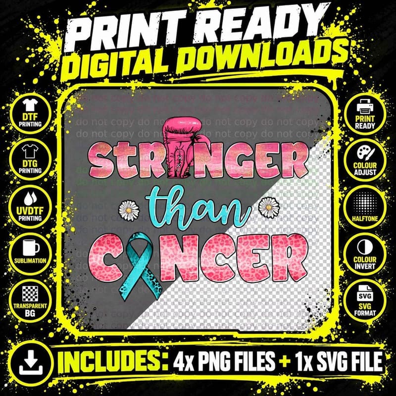 Stronger Than Cancer Breast Cancer T-Shirt Png SVG Digital Bundle
