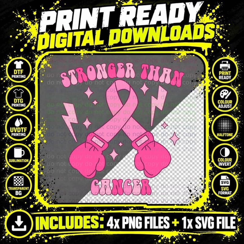 Stronger Than Cancer Breast Cancer T-Shirt Png SVG Digital Bundle