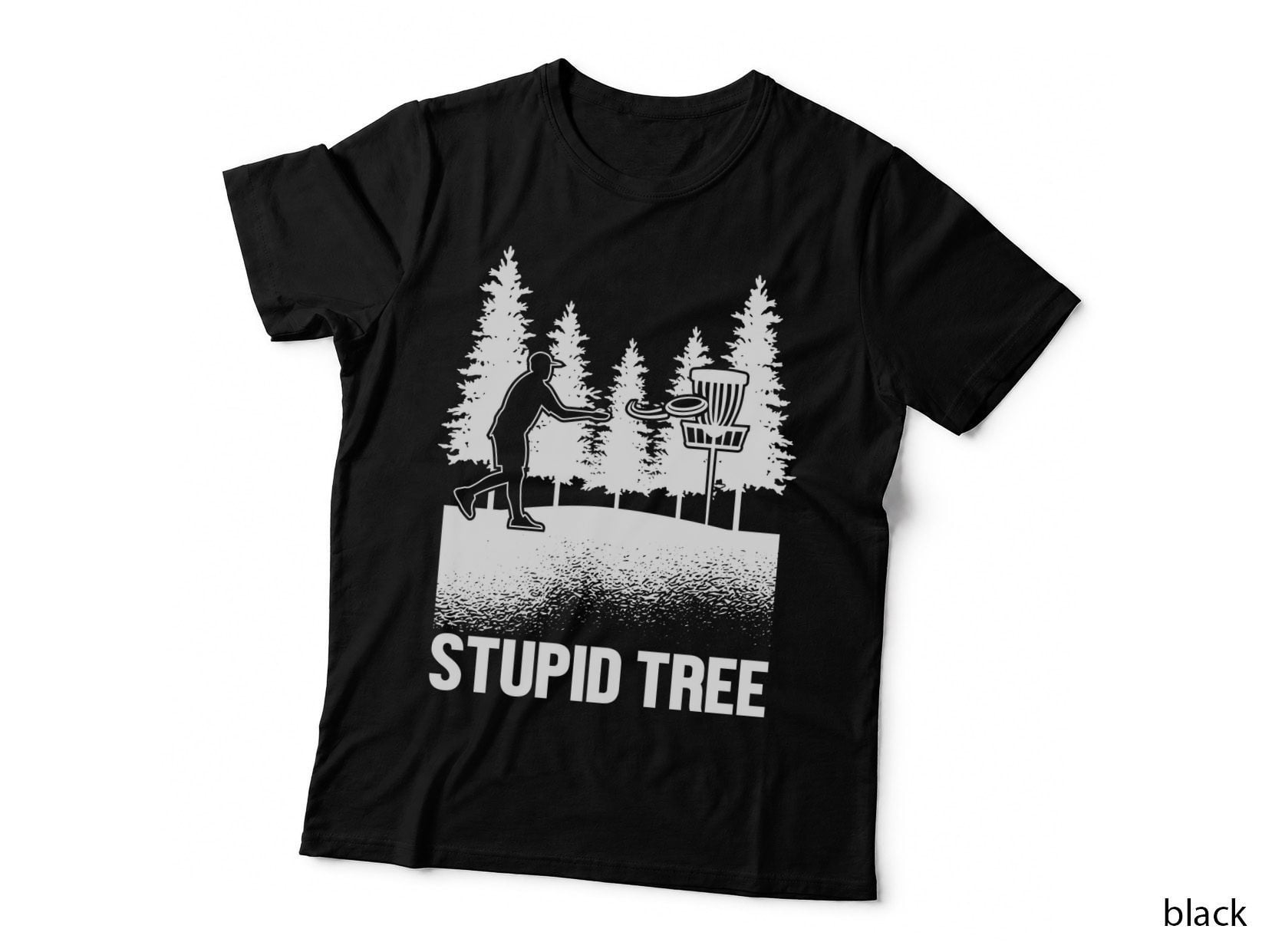 Stupid Tree Disc Golf T-Shirt, Disc Golf Player in Forest Graphic Tee
