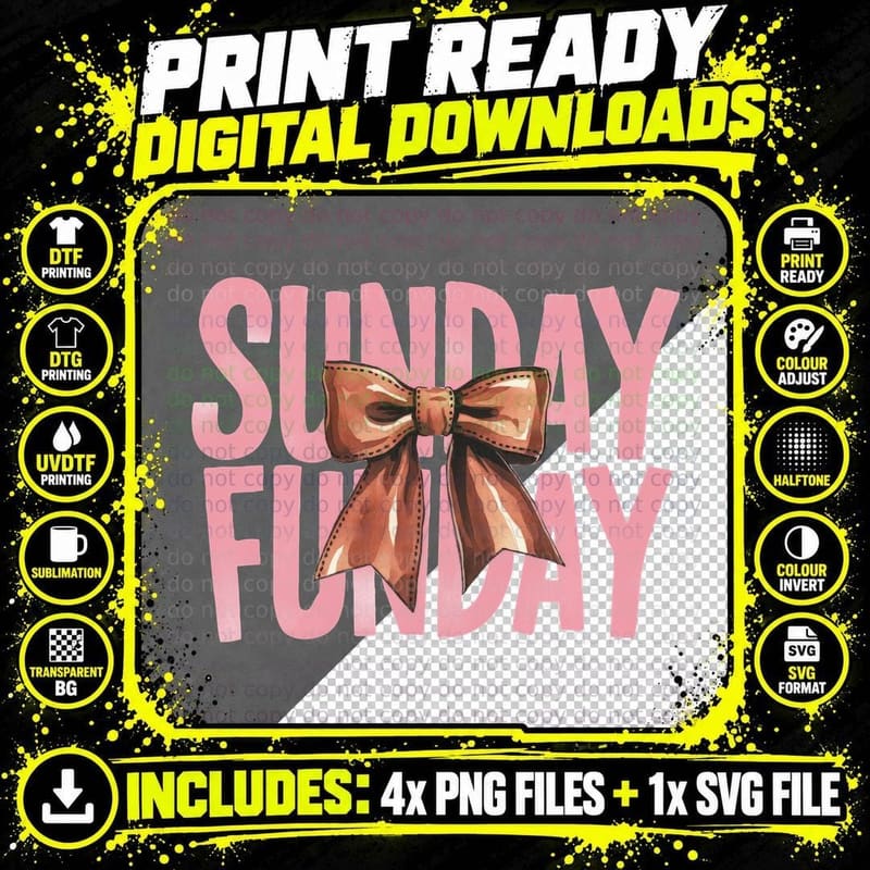 Sunday Fun Day Football T-Shirt, Sunday Funday Bow Png SVG Digital Bundle