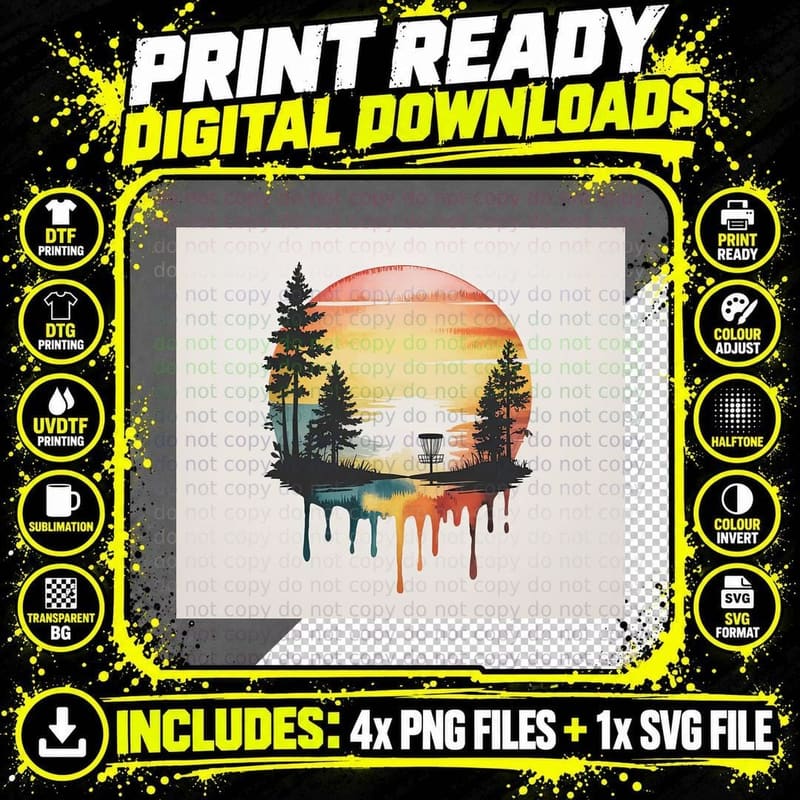Sunset Disc Golf Scene Disc Golf T-Shirt Png SVG Digital Bundle