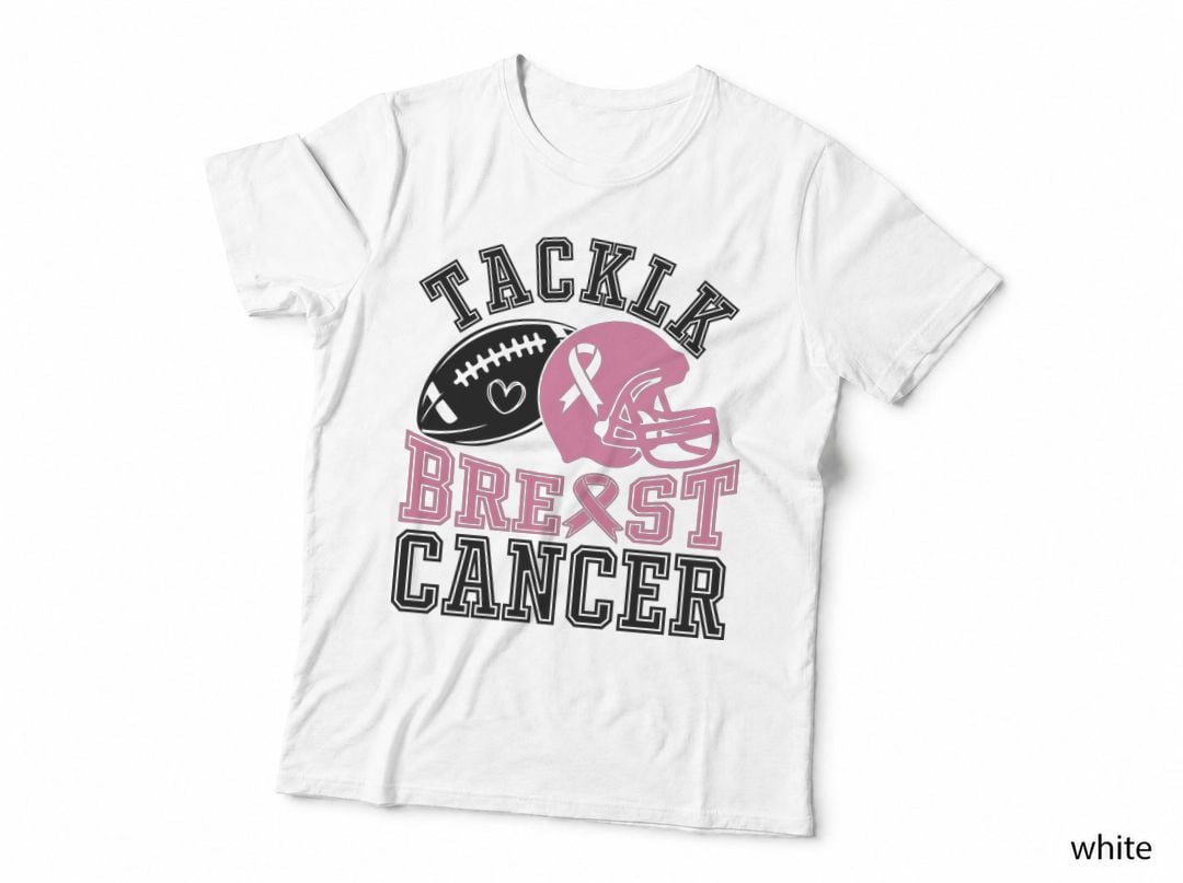 Tackle Breast Cancer Breast Cancer T-Shirt, Football Helmet & Ball with Pink