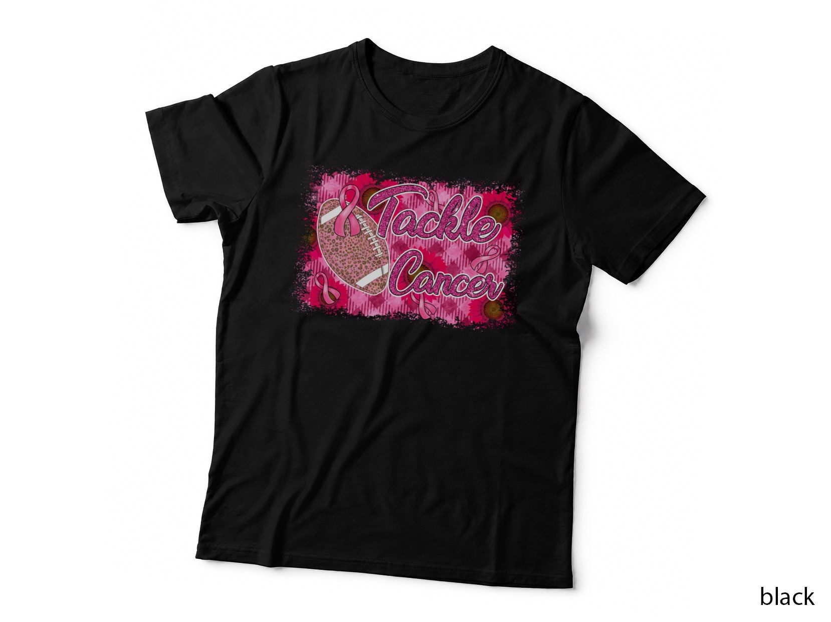 Tackle Cancer Breast Cancer T-Shirt, Football with Pink Ribbon on Heart Graphic