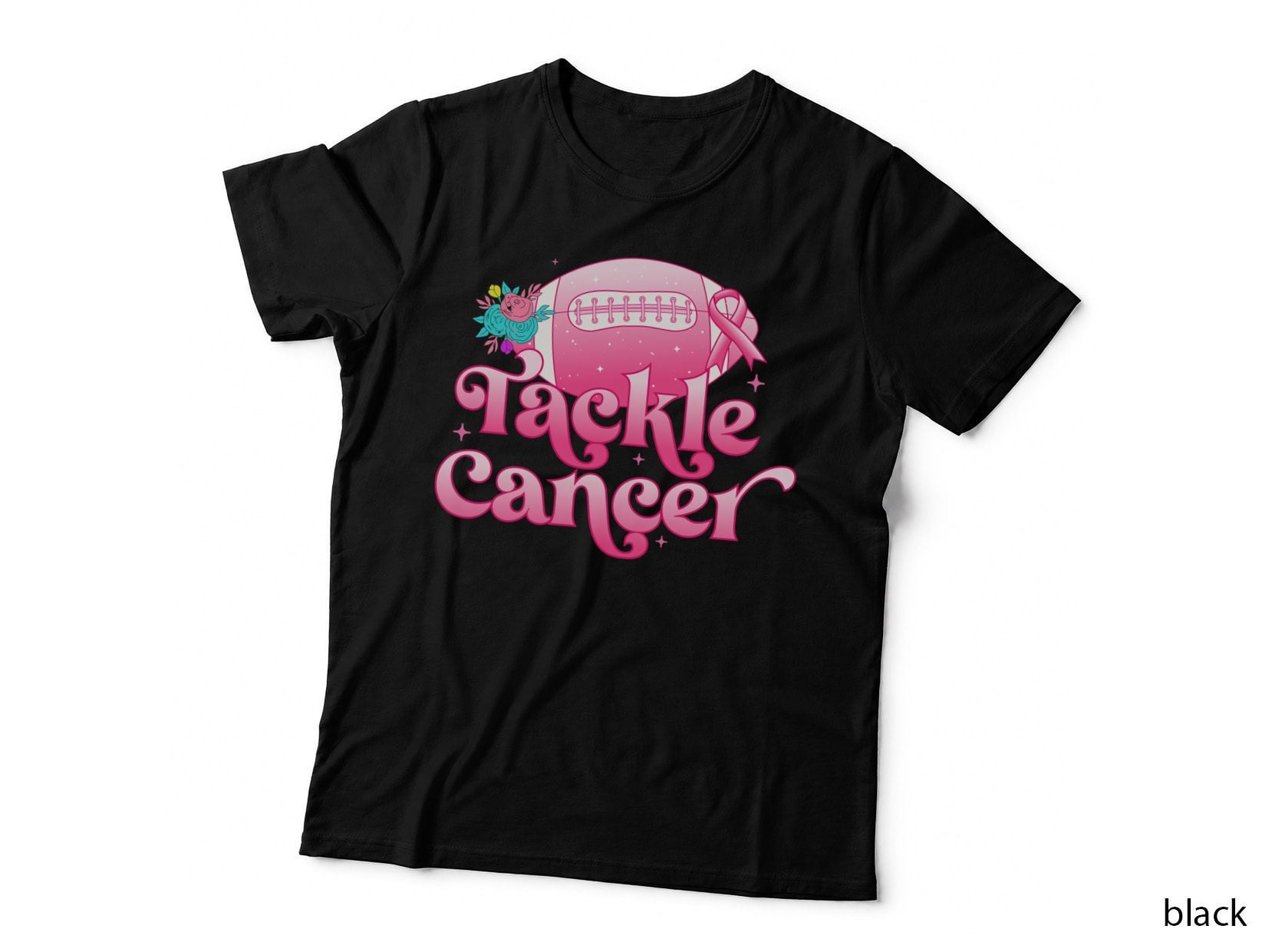Tackle Cancer Breast Cancer T-Shirt, Pink Football with Flowers and Graphic Tee