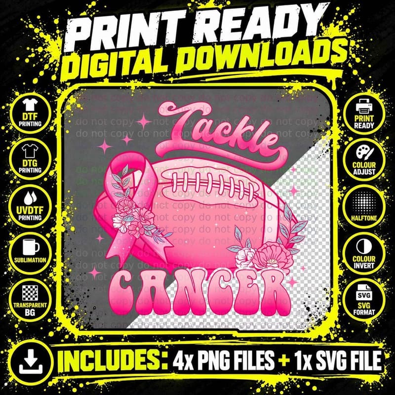 Tackle Cancer Breast Cancer T-Shirt Png SVG Digital Bundle