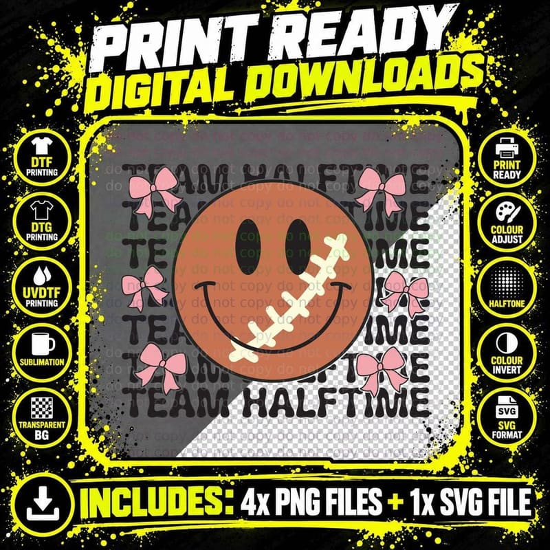 Team Halftime Football T-Shirt, Smiley Face with Png SVG Digital Bundle