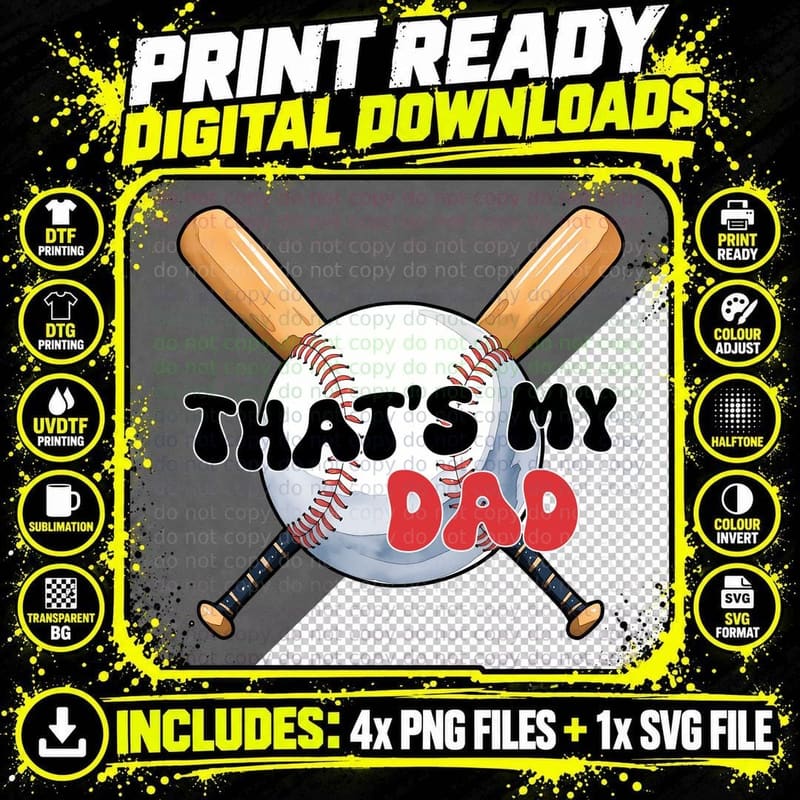 That's My Dad Softball T-Shirt, Baseball Bats Crossed Png SVG Digital Bundle
