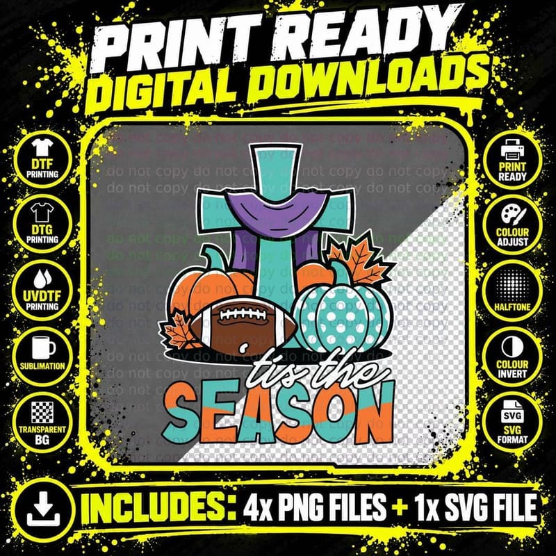 Tis the Season Football T-Shirt, Cross Pumpkins Football Png SVG Digital Bundle