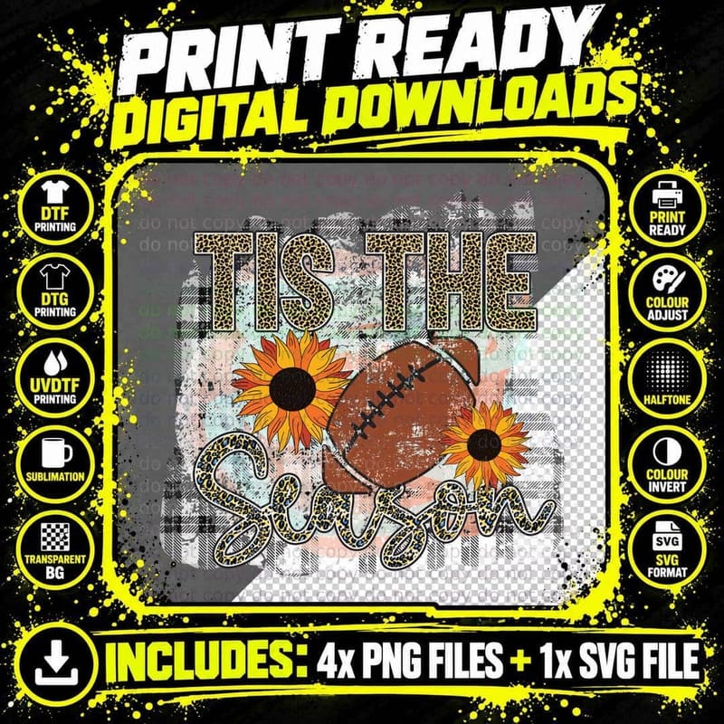 Tis the Season Football T-Shirt, Football Sunflowers Png SVG Digital Bundle