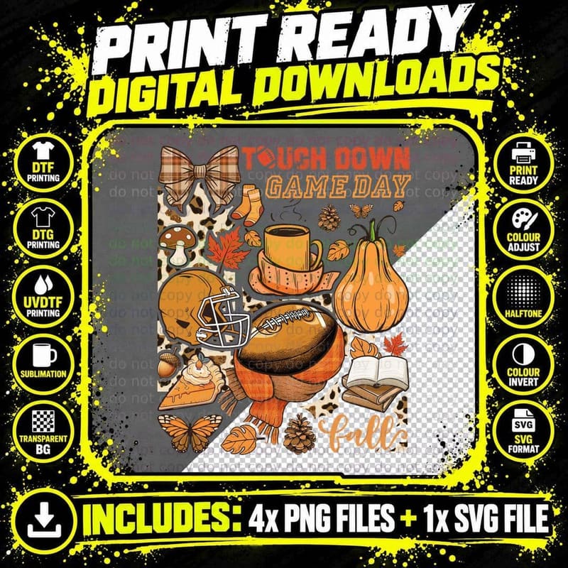 Touch Down Game Day Football T-Shirt Png SVG Digital Bundle