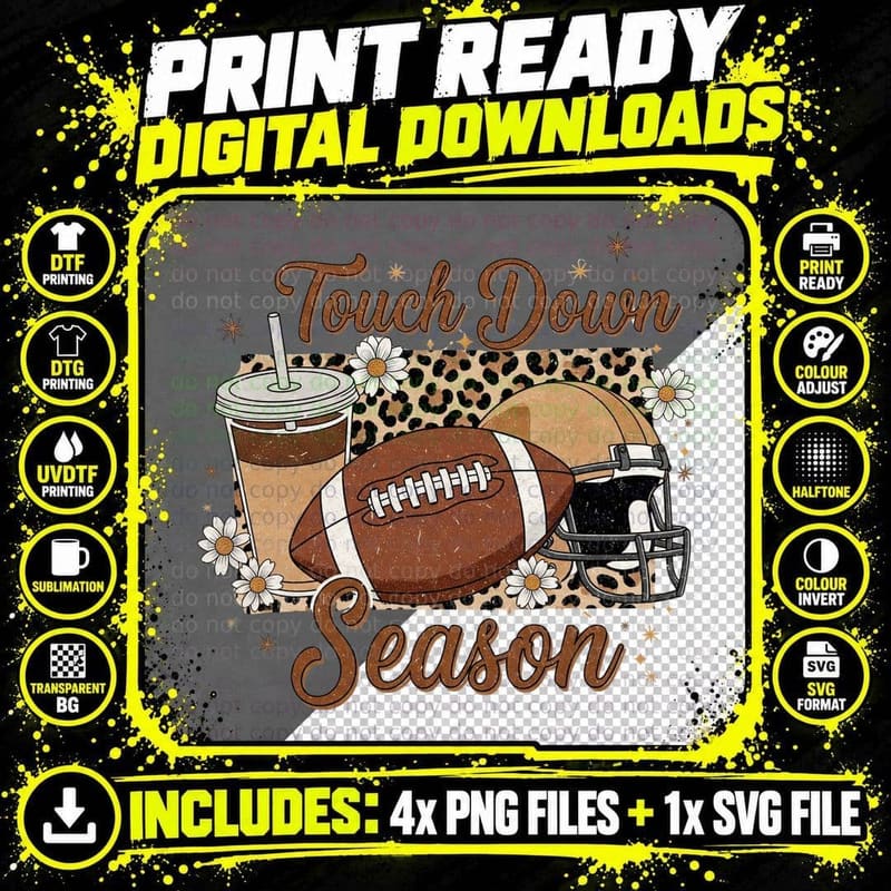 Touch Down Season Football T-Shirt Png SVG Digital Bundle
