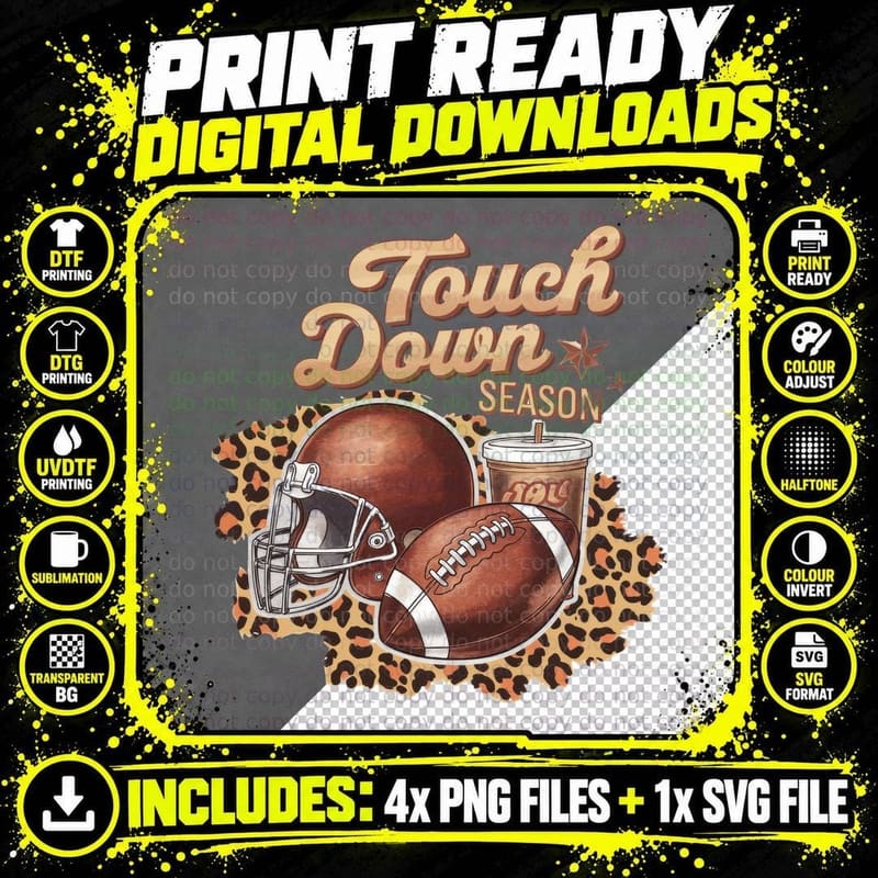 Touch Down Season Football T-Shirt Png SVG Digital Bundle