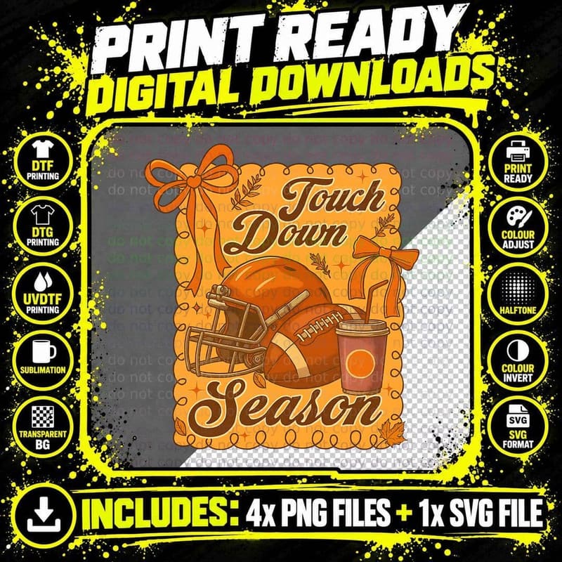 Touch Down Season Football T-Shirt Png SVG Digital Bundle