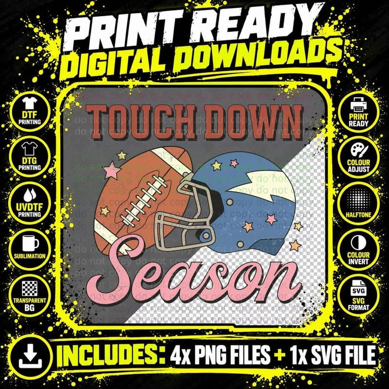 Touch Down Season Football T-Shirt Png SVG Digital Bundle