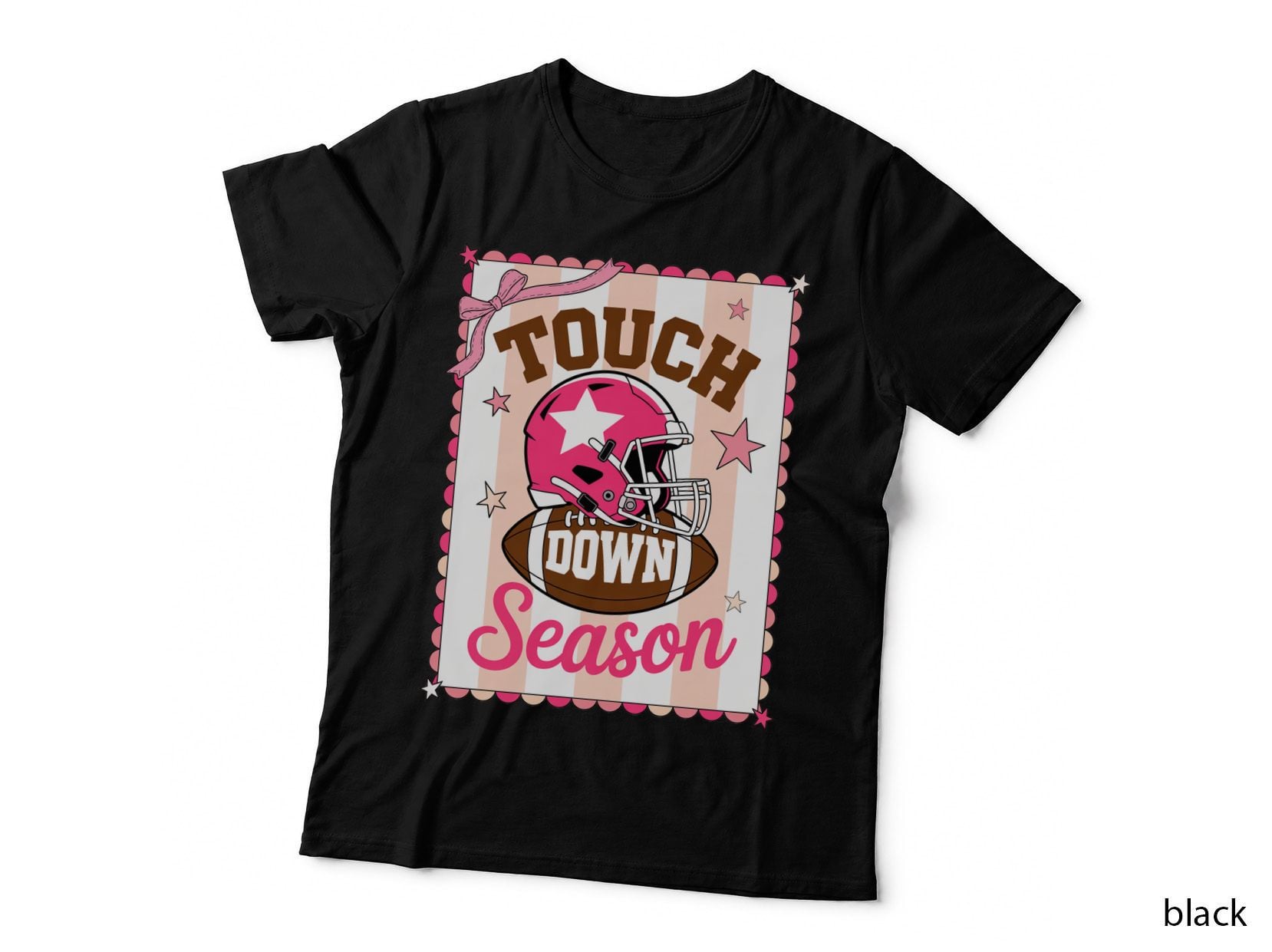 Touch Down Season Football T-Shirt, Football Helmet on Striped Graphic Tee