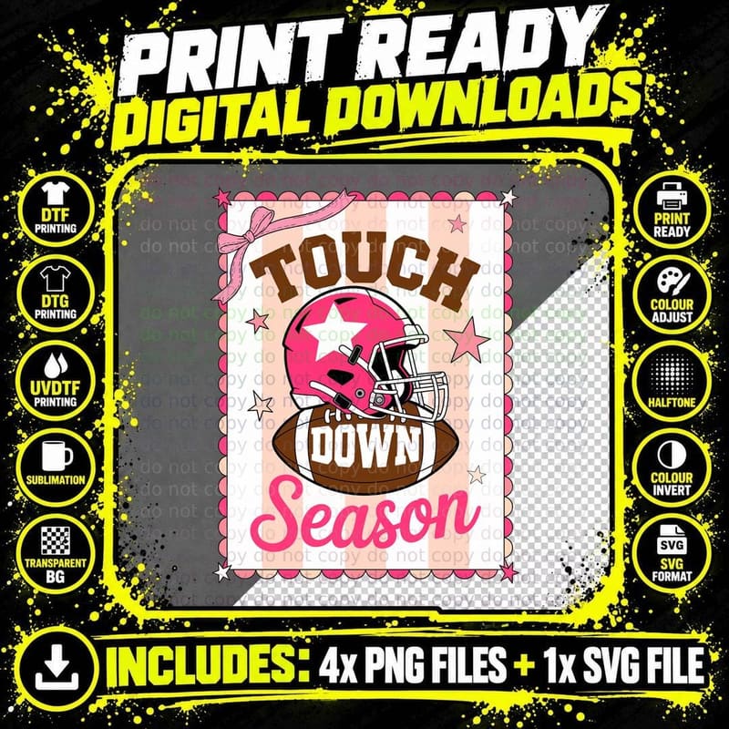 Touch Down Season Football T-Shirt Png SVG Digital Bundle