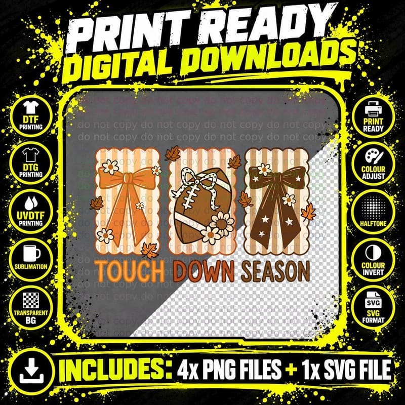 Touch Down Season Football T-Shirt Png SVG Digital Bundle