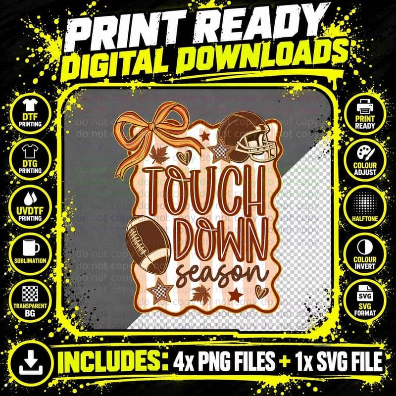 Touch Down Season Football T-Shirt Png SVG Digital Bundle