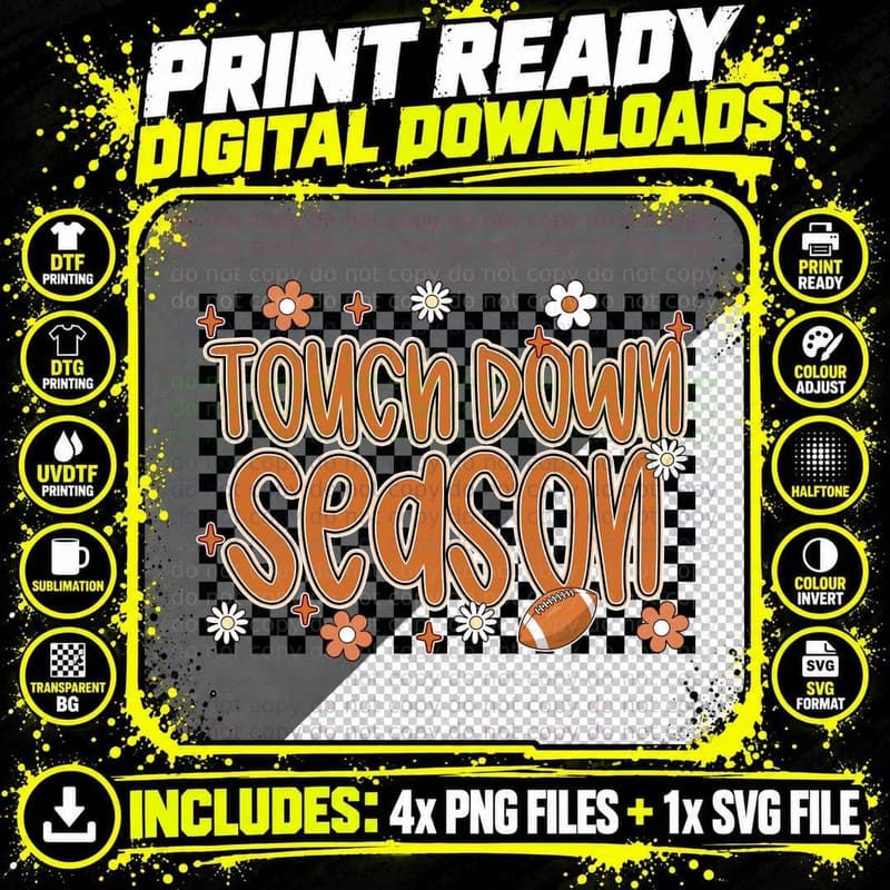 Touch Down Season Football T-Shirt Png SVG Digital Bundle
