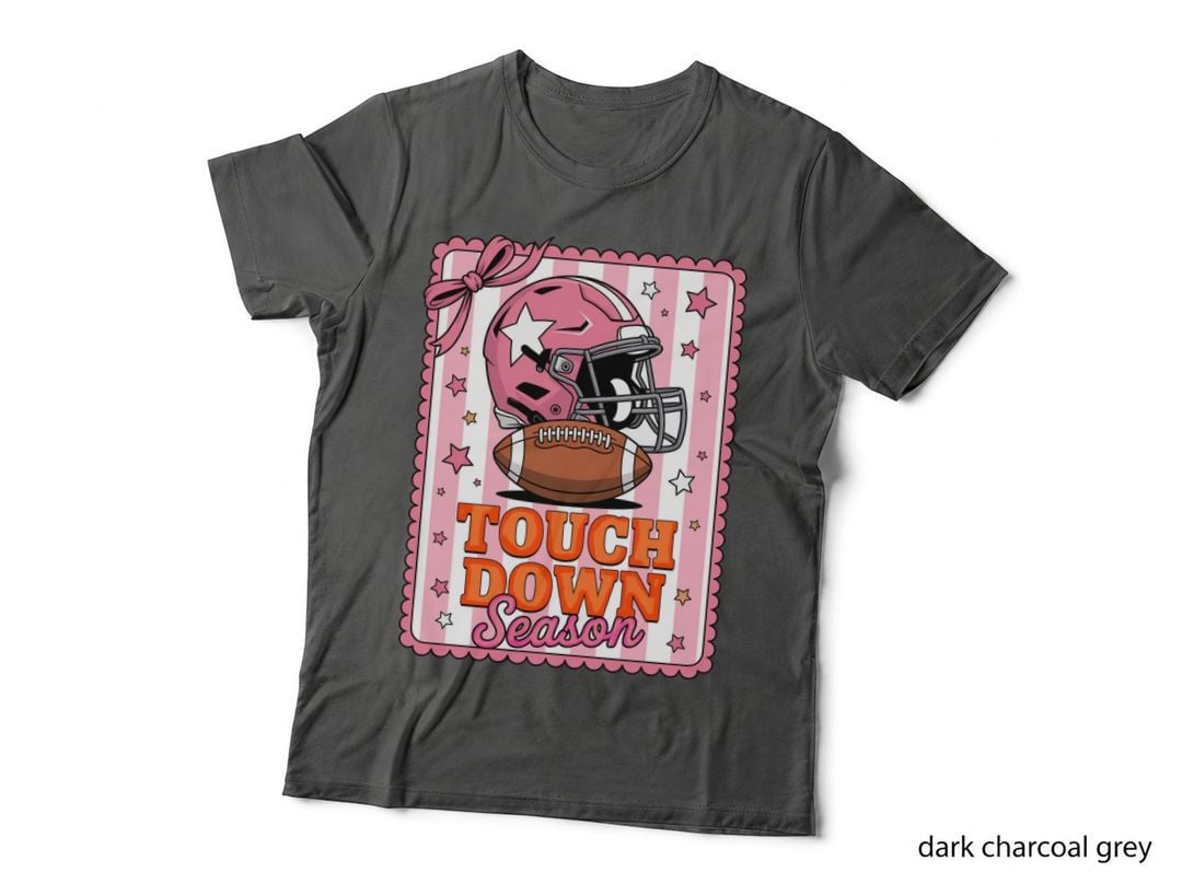 Touch Down Season Football T-Shirt, Pink Football Helmet with Stars Graphic Tee