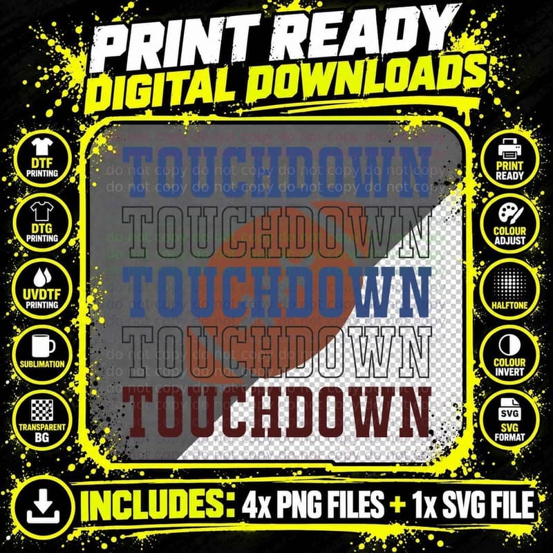 Touchdown Football T-Shirt, Football Celebration Graphic Png SVG Digital Bundle