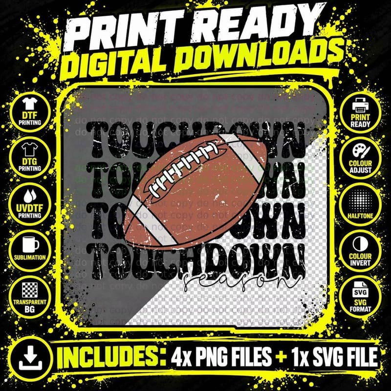 Touchdown Football T-Shirt, Football-Themed Graphic with Png SVG Digital Bundle