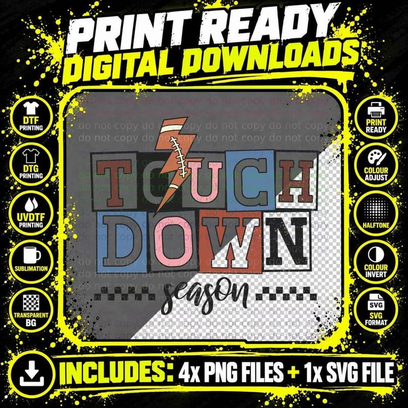 Touchdown Season Football Design T-Shirt Png SVG Digital Bundle