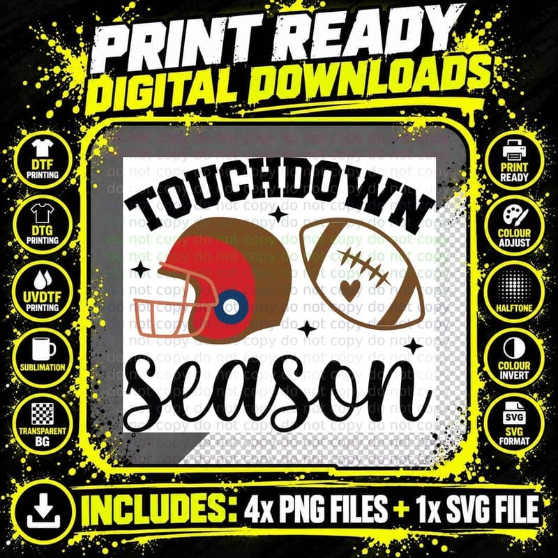 Touchdown Season Football T-Shirt, Football Gear Stars Png SVG Digital Bundle