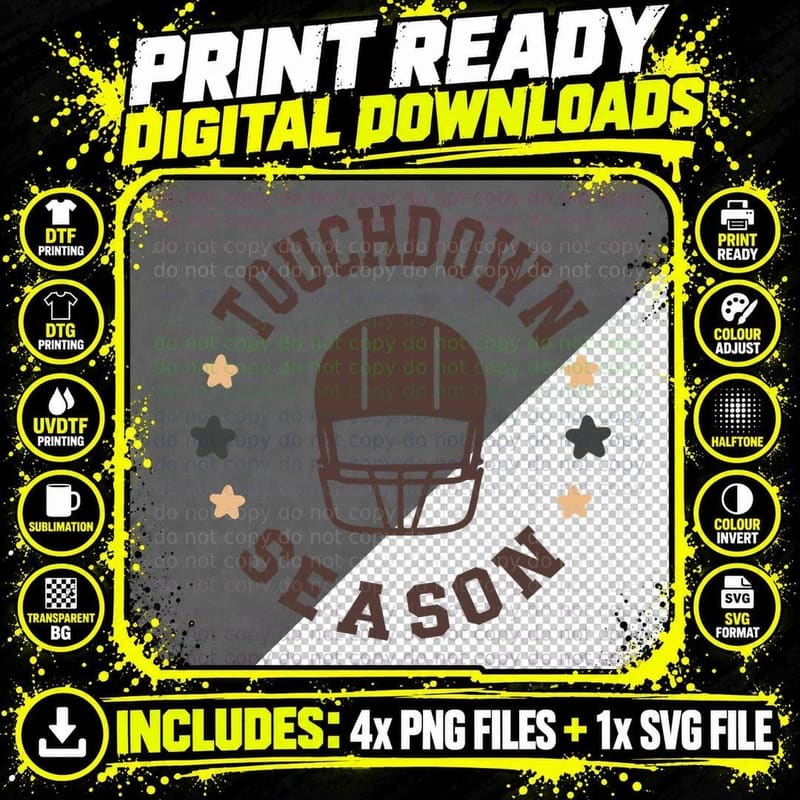 Touchdown Season Football T-Shirt, Football Helmet Png SVG Digital Bundle