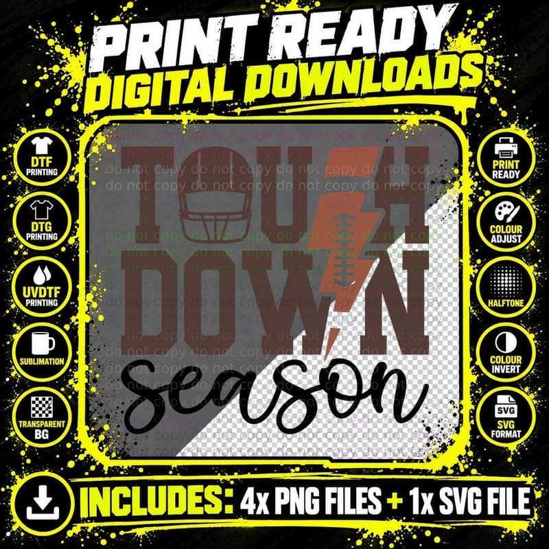 Touchdown Season Football T-Shirt, Football Helmet and Png SVG Digital Bundle
