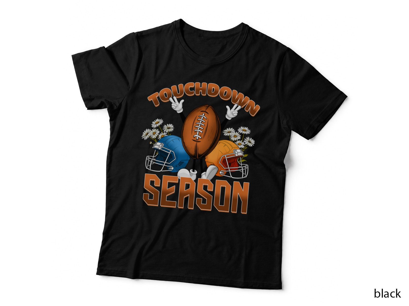 Touchdown Season Football T-Shirt, Football Helmets Holding Flowers Graphic Tee