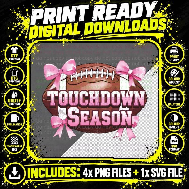 Touchdown Season Football T-Shirt, Football with Pink Png SVG Digital Bundle