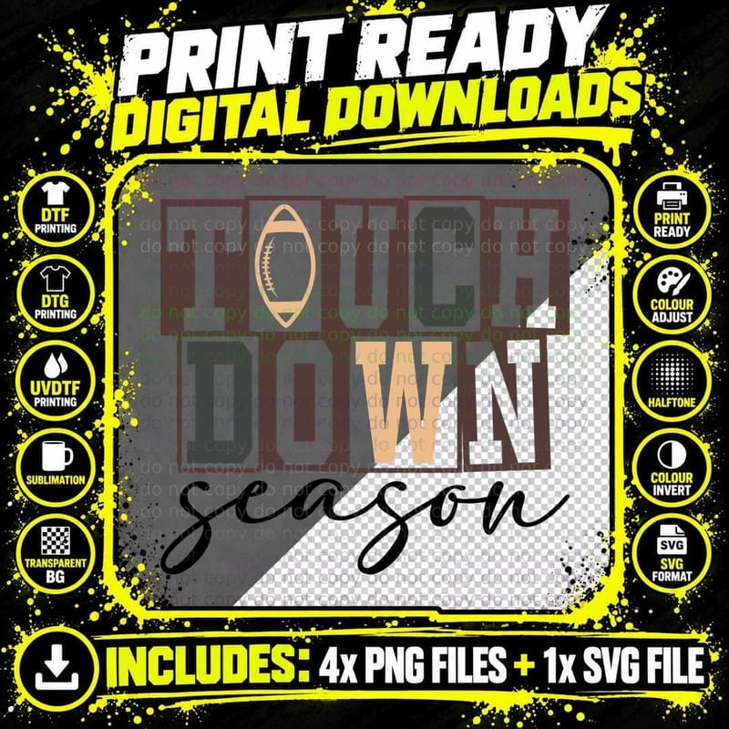 Touchdown Season Football T-Shirt, Football-Themed Png SVG Digital Bundle