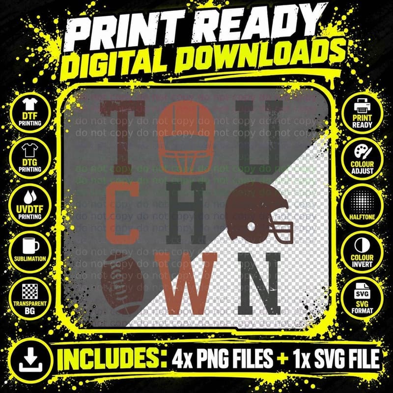 Touchown Football T-Shirt, Football Helmets and Ball Png SVG Digital Bundle