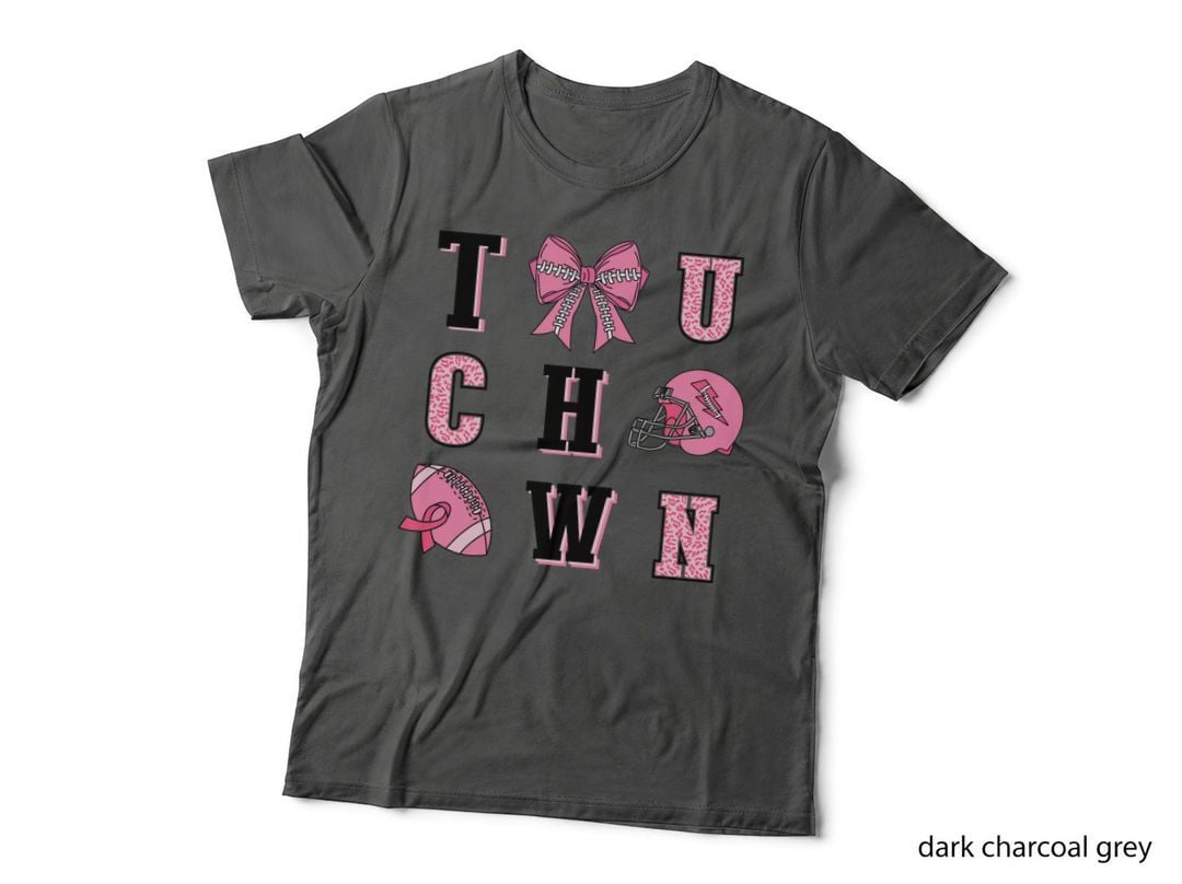 Touchown Football T-Shirt, Pink Sports-Themed Collage Graphic Tee