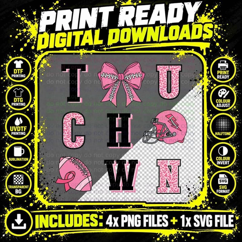 Touchown Football T-Shirt, Pink Sports-Themed Collage Png SVG Digital Bundle