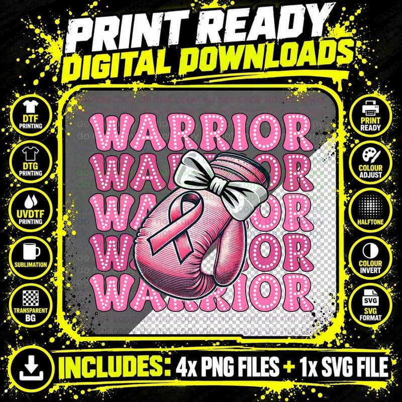 Warrior Breast Cancer T-Shirt, Pink Boxing Glove with Png SVG Digital Bundle