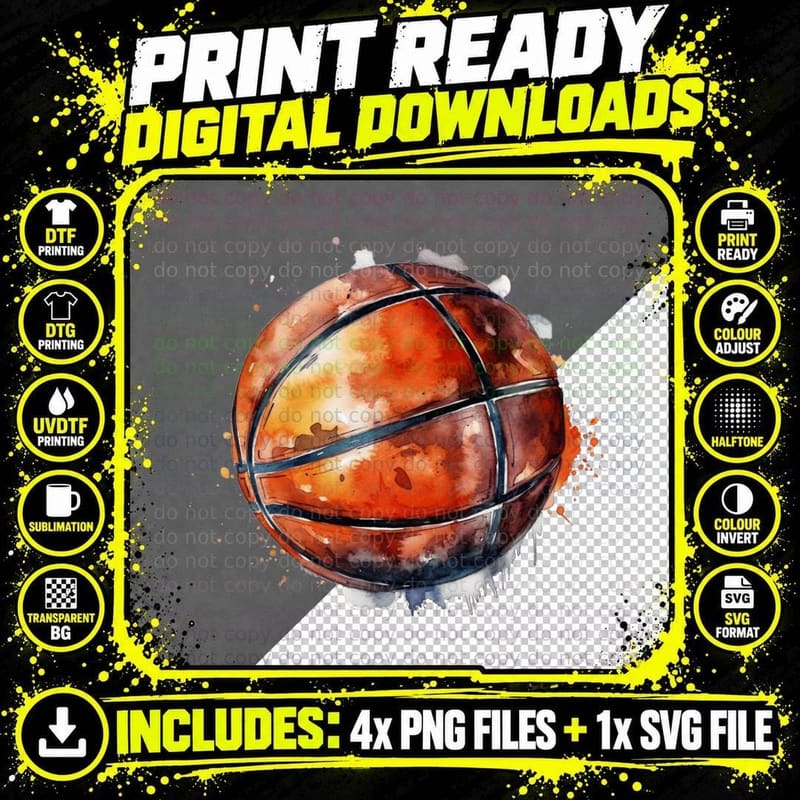 Watercolor Basketball Splatter Basketball T-Shirt Png SVG Digital Bundle