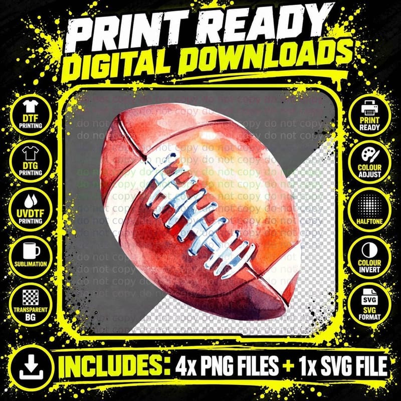 Watercolor Football Illustration Football Art T-Shirt Png SVG Digital Bundle