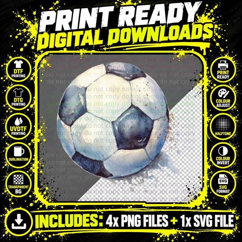 Watercolor Soccer Ball Football T-Shirt Png SVG Digital Bundle