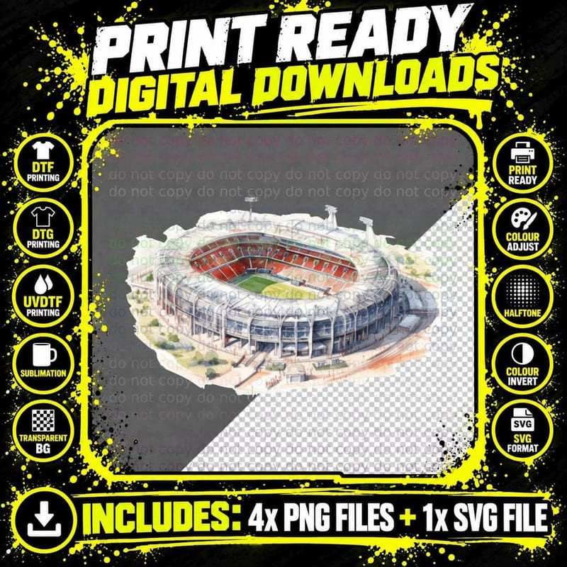 Watercolor Stadium Illustration Football T-Shirt Png SVG Digital Bundle