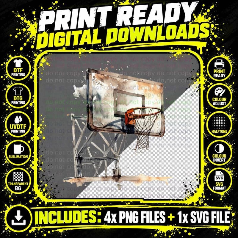 Weathered Basketball Hoop Basketball T-Shirt Png SVG Digital Bundle