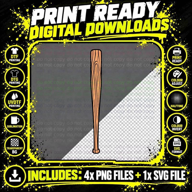 Wooden Baseball Bat Illustration Baseball T-Shirt Png SVG Digital Bundle