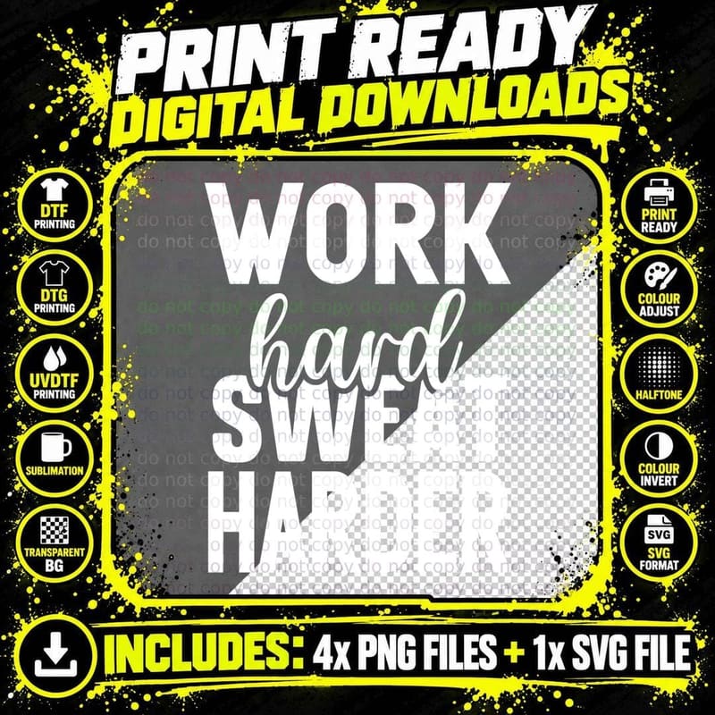 Work Hard Sweat Harder Soccer T-Shirt Png SVG Digital Bundle