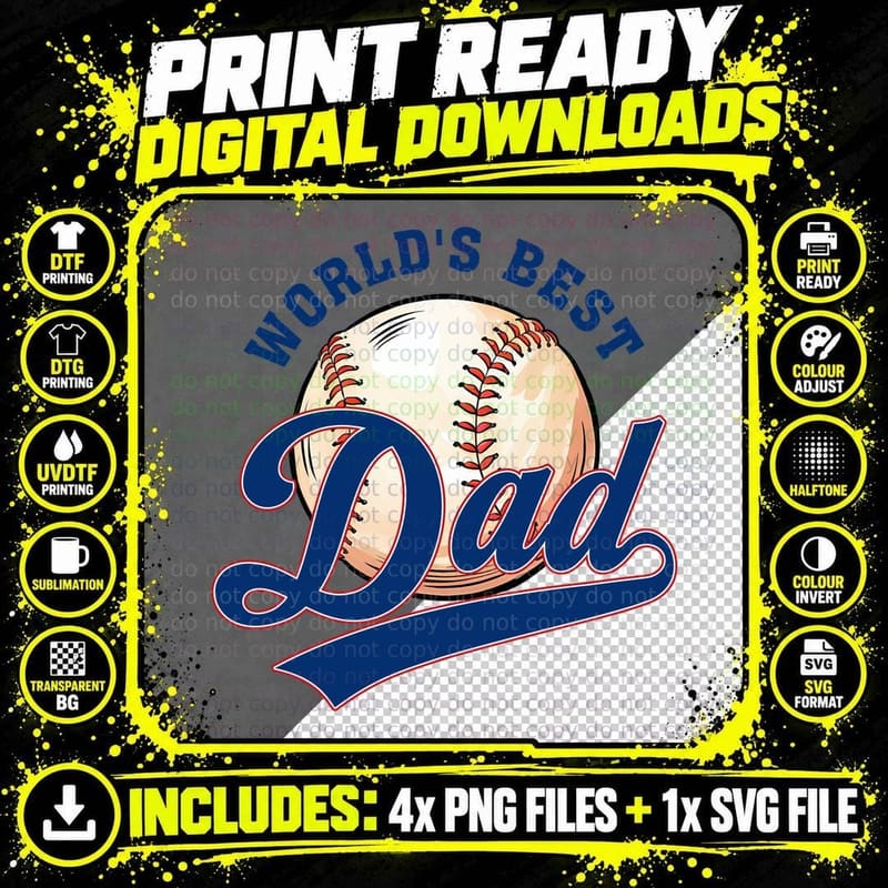 World's Best Dad Softball T-Shirt, Baseball-Themed Png SVG Digital Bundle