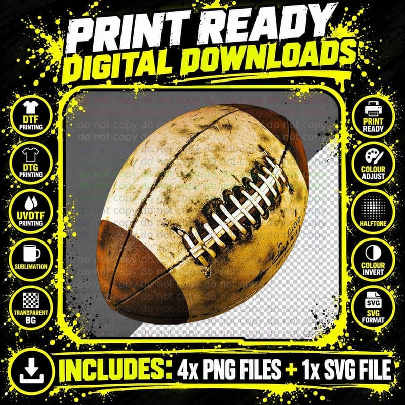 Worn Football Close-Up Football T-Shirt Png SVG Digital Bundle