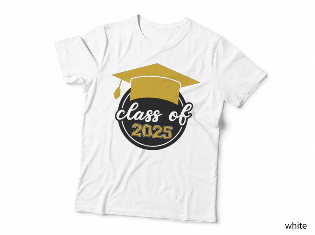 Yellow Athletic Stylized Numbers Graduation T-Shirt, Senior Grad Graphic Tee