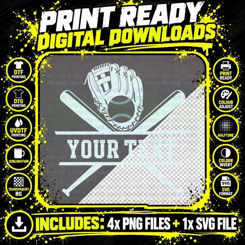 Your Text Baseball T-Shirt, Baseball Glove Bat Ball Png SVG Digital Bundle